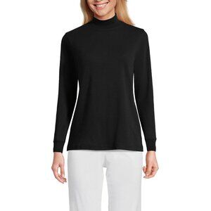 Lands End Black Mock Turtleneck Top L Relaxed Fit 100% Cotton